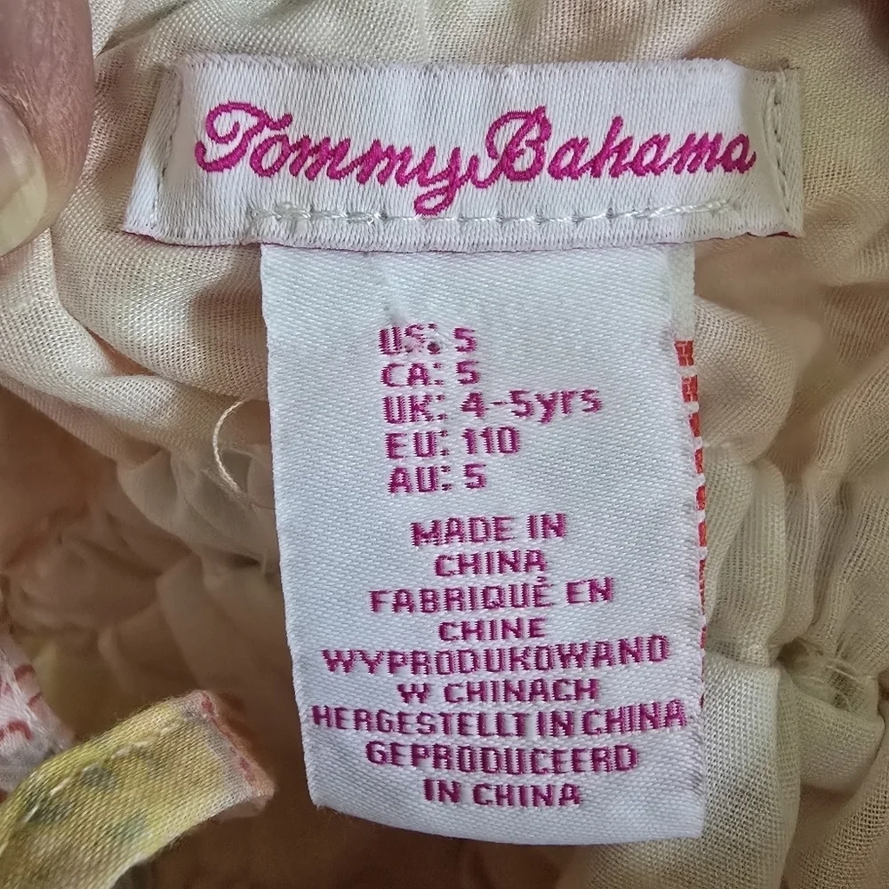 Tommy Bahama Girls Peach White Pink Sundress with Spaghetti Straps Size 5 Summer